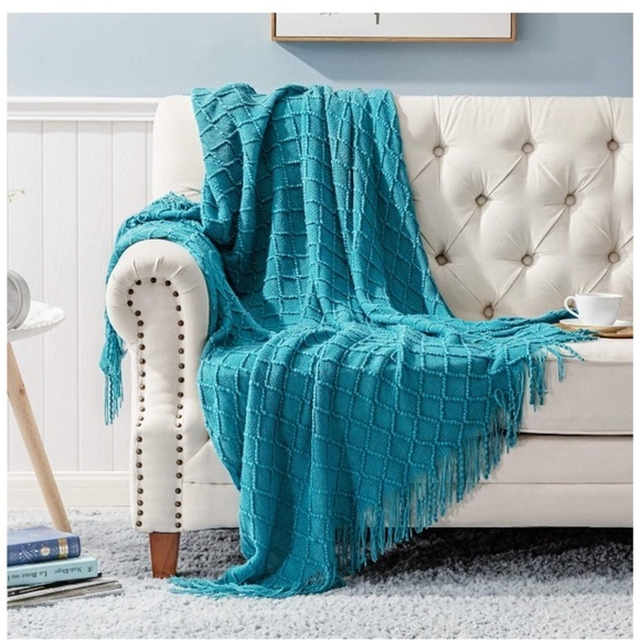 Light Pink Modern Farmhouse Boho Tassel Knit Throw Cozy Fringe Patterned Blanket - Picture 10 of 16